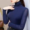 Женская сетчатая базовая рубашка с высоким воротником на осень и зиму, универсальная и стильная, новая приталенная кофта с длинным рукавом