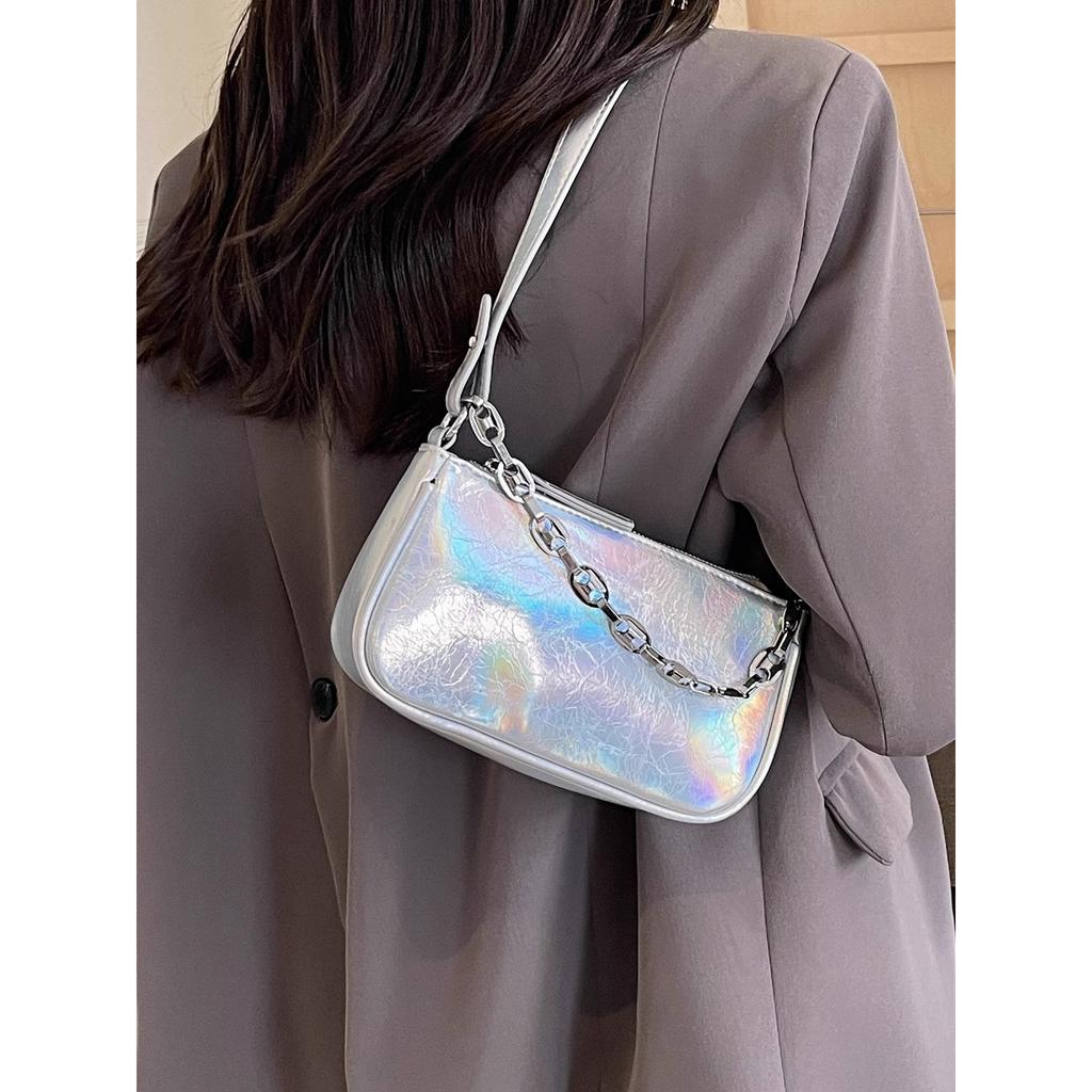 Customer Order High-end Pearlescent Silver Small Bag Women's 2025 New Versatile Shoulder Mahjong Bag Underarm Bag Messenger Bag