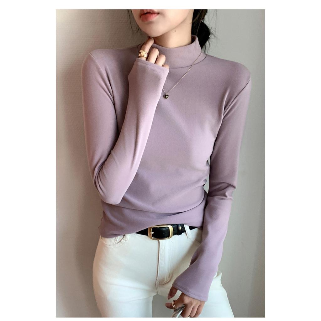 Базовая рубашка из двухстороннего немецкого бархата с полувысоким воротом для женщин, однотонная, с толстым бархатом внутри, теплая кофта с длинным рукавом