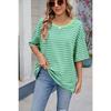 Весна и лето Новая женская полосатая контрастная свободная футболка с короткими рукавами