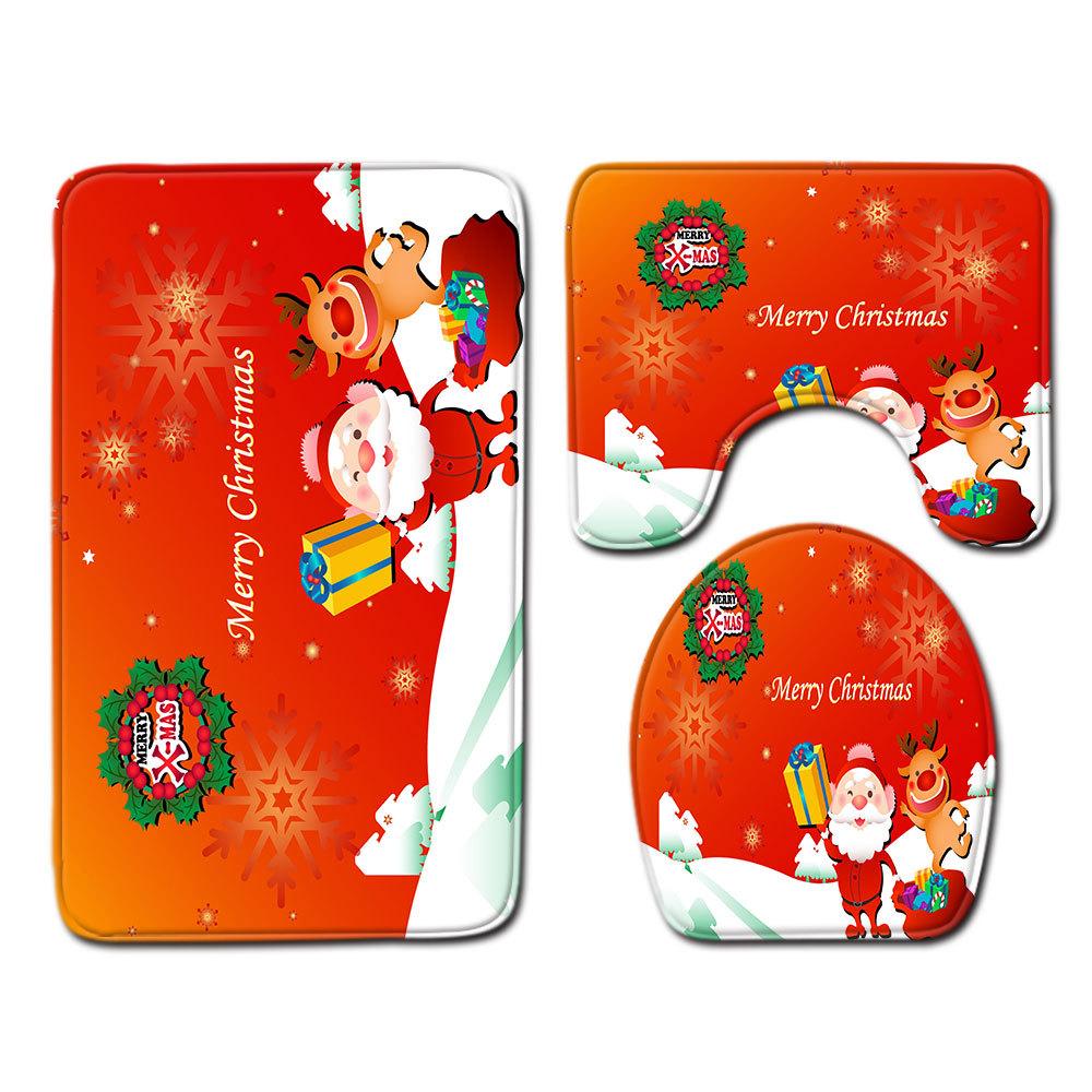Рождественский коврик для ванной, туалетный трехпредметный набор