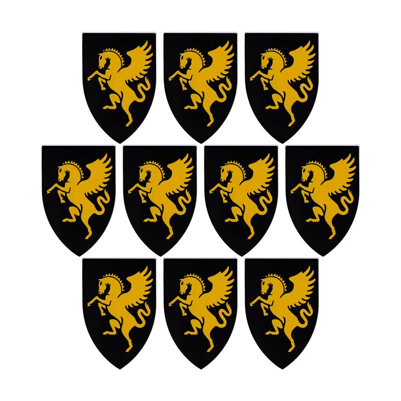 MOC Средневековый Военный Замок Оружие Римский Рыцарь Шлем Щит Аксессуары Строительные Блоки Зеленый Дракон Лев Крестоносец Кирпичи Игрушка