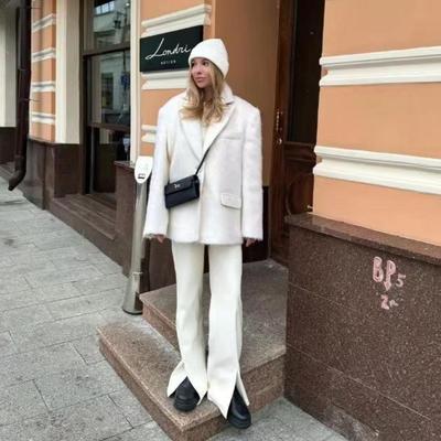 Элегантное плюшевое пальто с лацканами 2024: Весенне-осенняя коллекция для женщин