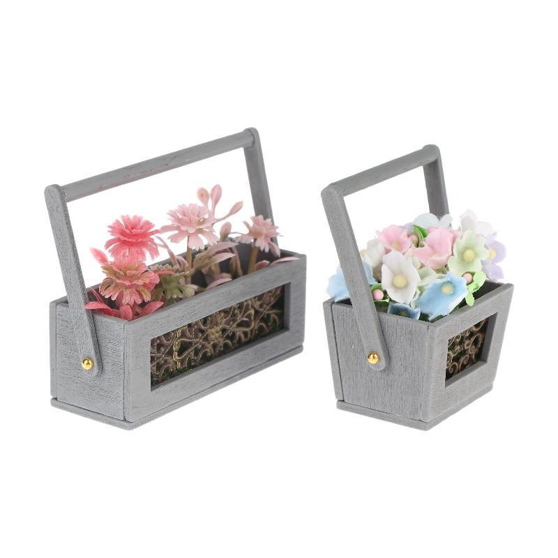 Exquisite Miniature Flower Basket with Artificial Flowers, Perfect Mini Garden Decoration & Micro Landscape Photography Prop