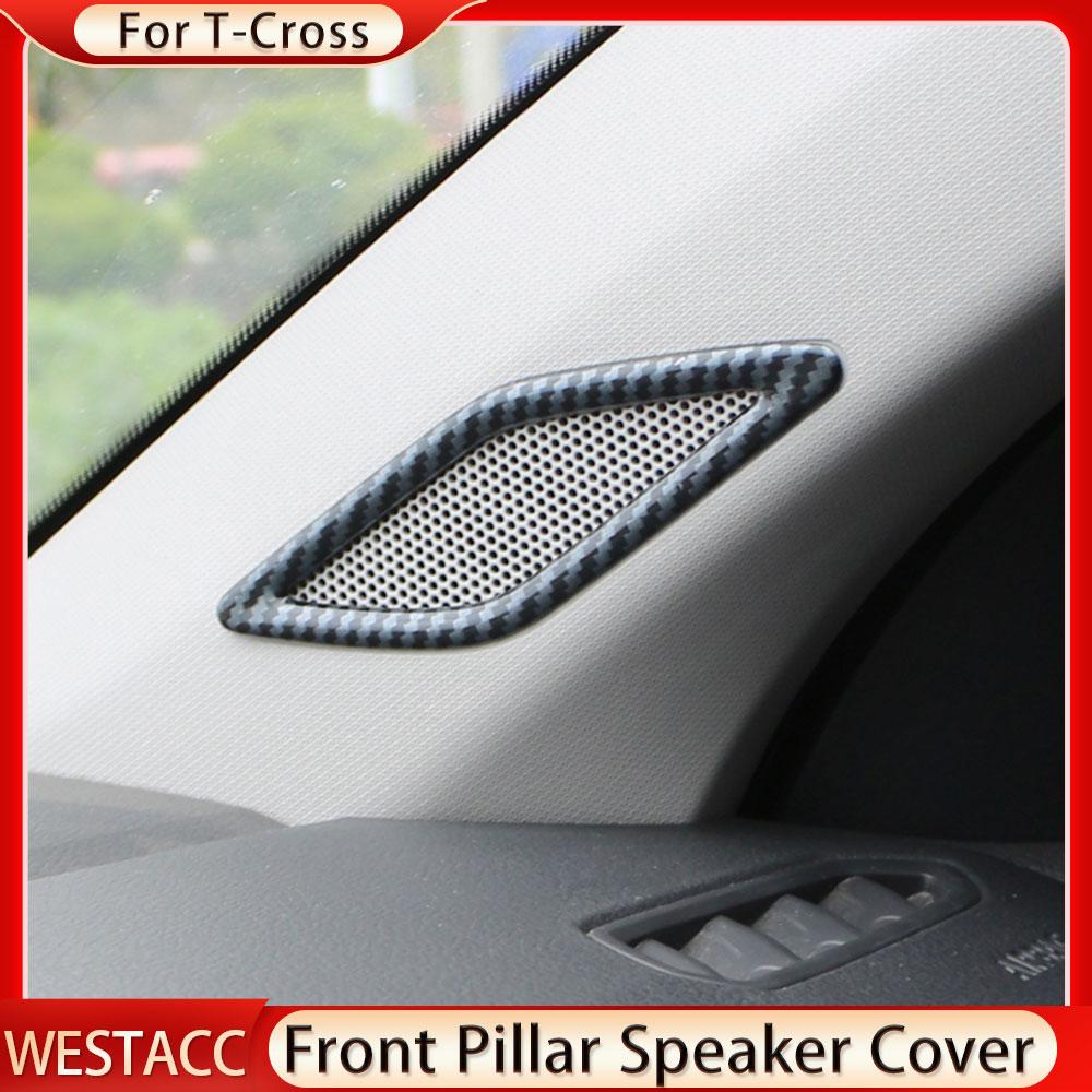 Углеродное волокно автомобиля, крышка динамика на передней стойке, наклейка, наклейка для Volkswagen T-Cross Tcross 2018 2022 2023