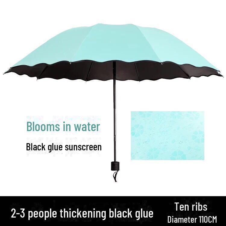 Dual-Use Water-Blooming Parasol: Foldable, Sun & Rain Black Glue Umbrella, Customizable LOGO.