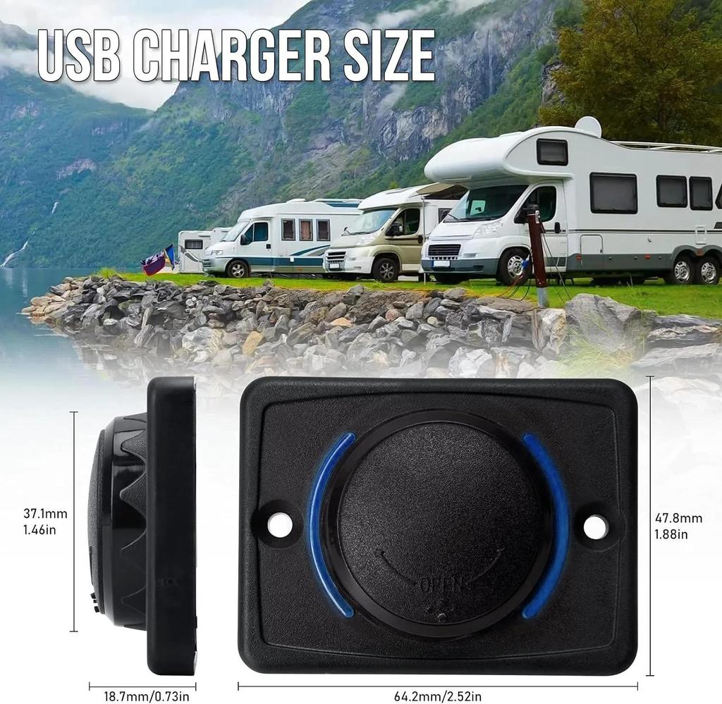 Dual USB 3.0 Car Charger Socket with Blue Indicator Light and Cap 12/24V Power Outlet for Car Boat Vehicle Bus RV ATV Phone Charger Adapter Panel