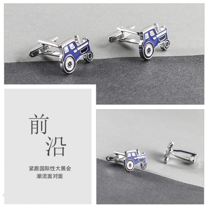 Blue Tractor Baked Enamel Metal Cufflinks Men's French Shirt