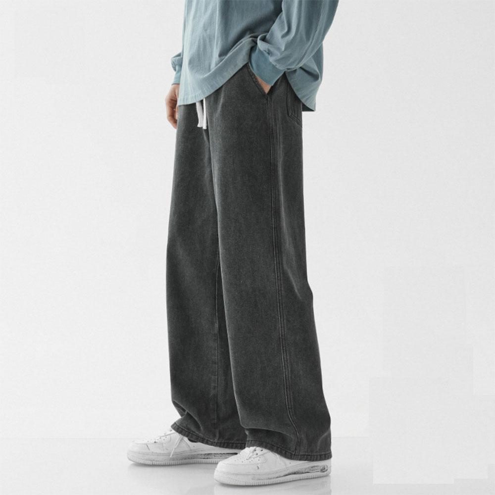 Тонкие / толстые повседневные мужские джинсы Plus Velvet 78% Cotton Drawstring Denim, мешковатые широкие брюки, прямые брюки, спортивные штаны для мужчин в стиле хип-хоп
