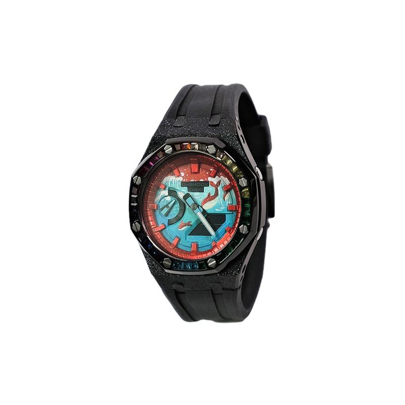Casio Кастомизированные часы модифицированная серия GA2100 серия Farm Oak GA-2100-1A1 модифицированные-Xingzhu Kun Кварцевый Стальной Ремешок HeiSeMoShaCaiZuanFuXiangJiaoDai