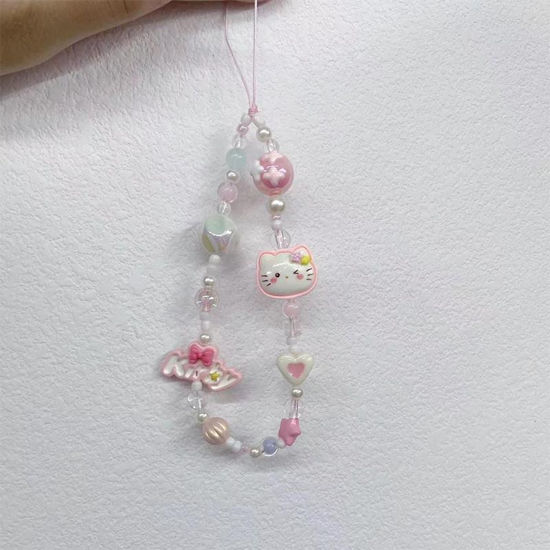 Y2K мультфильм Hello Kitty браслет телефон цепочка милый бисерный мобильный телефон шнурок брелок анти-потеряшка цепи сумка кулон