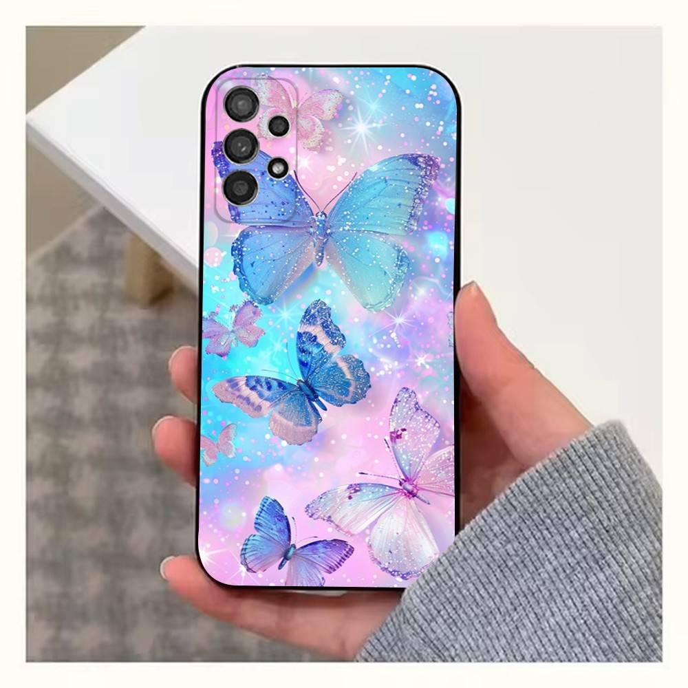 Pink Butterfly Pattern Phone For Samsung S22,S25,S24,S23,Ultra,FE,Plus,S21,S20,S10,S9,Lite,Soft Silicone Black