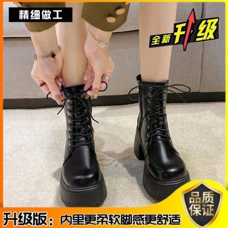 Ботильоны Мартин на шнуровке с круглым носком и высоким каблуком, женские ботильоны на толстом каблуке и платформе, короткие ботильоны на осень и зиму, из мягкой кожи, для женщин с широкой стопой
