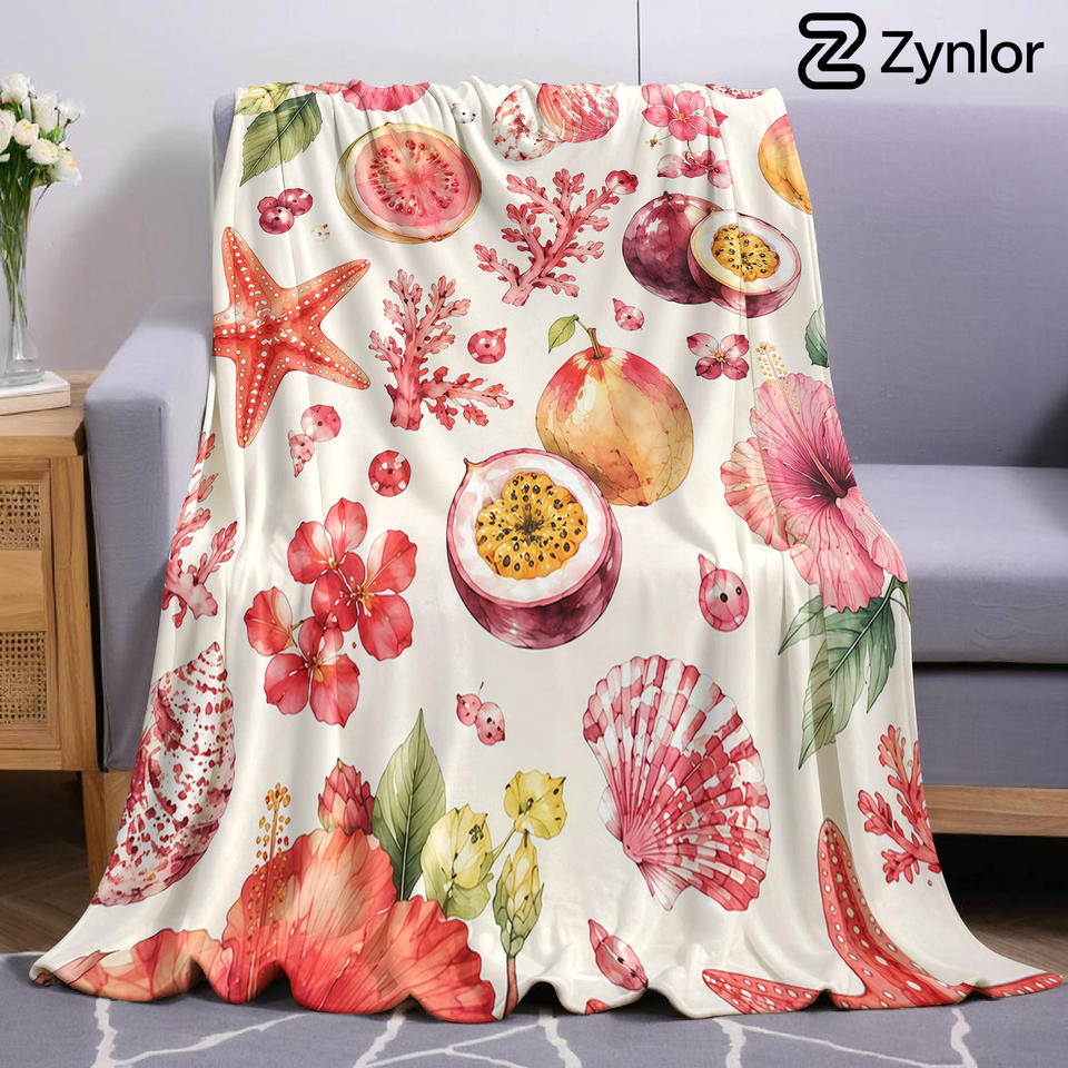 Tropical Fruit Sea Cartoon Anime Print Flannel Blanket Soft Warm Throw for Kids Bedroom Sofa Bed Christmas Office Car