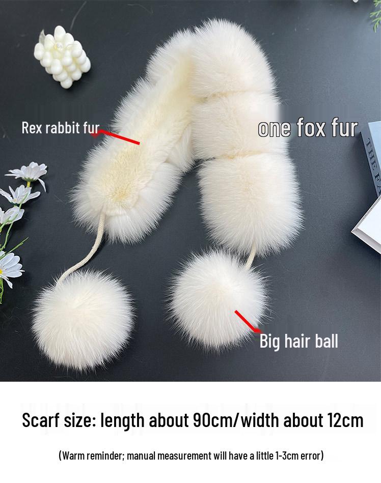 Двусторонний шарф из меха лисы и кролика в корейском стиле с помпонами для женщин