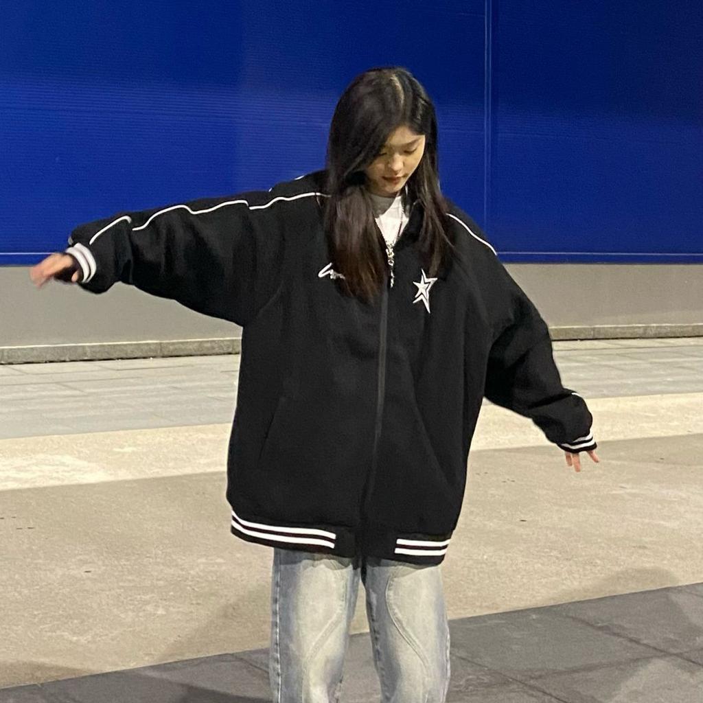 Korean Vintage Star Graphic Print Sweatshirts Women Harajuku Streetwear Zip Up Hoodies Y2k Grunge Casual Tops Female