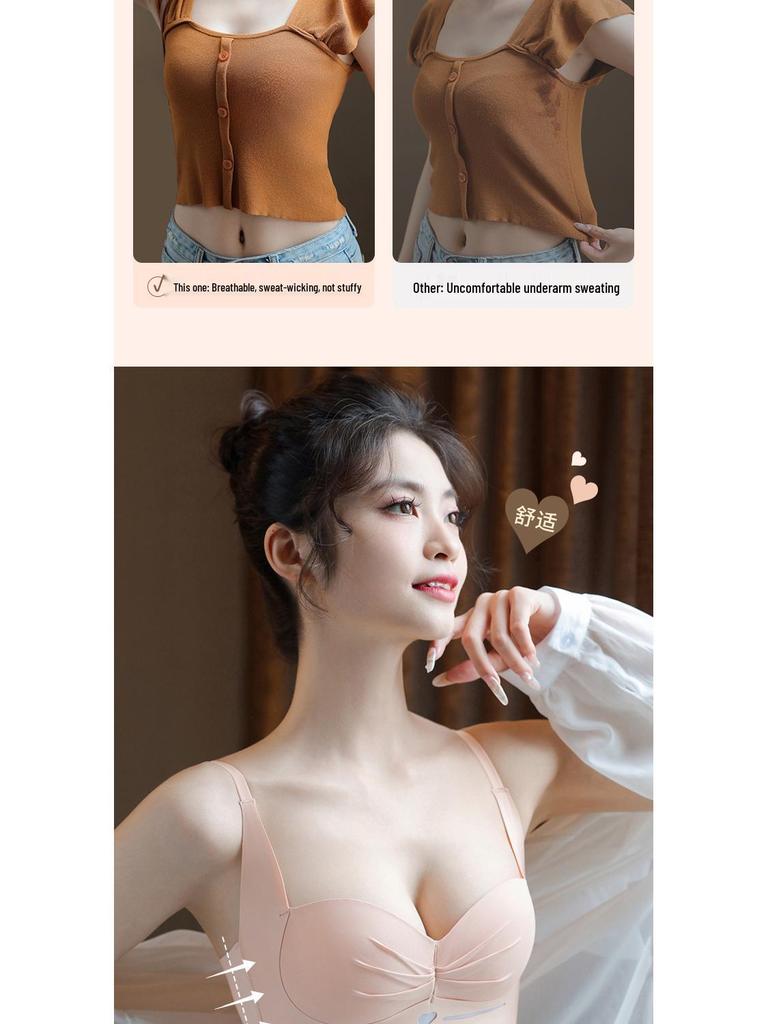 Cartoon Chest Uplift Wire-Free Seamless Half Cup Padded Bra for Small Busts