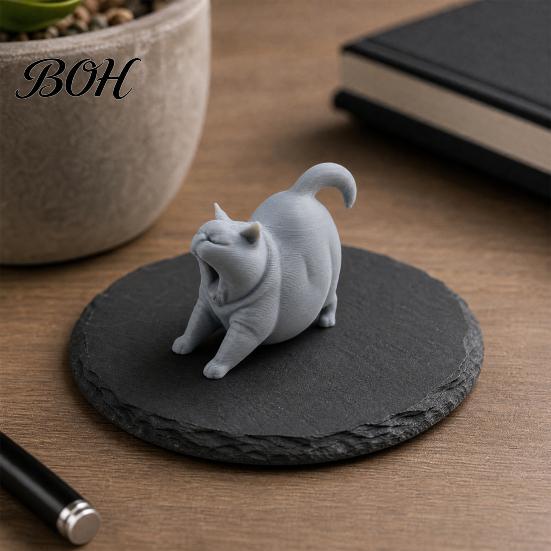 Soft Line Cat Design 3D Printed Yawning Statue, Cute Sleeping Figurine for Durable Collectible Shelf Bedroom, Modern Minimalist Home Decor Gift Lovers