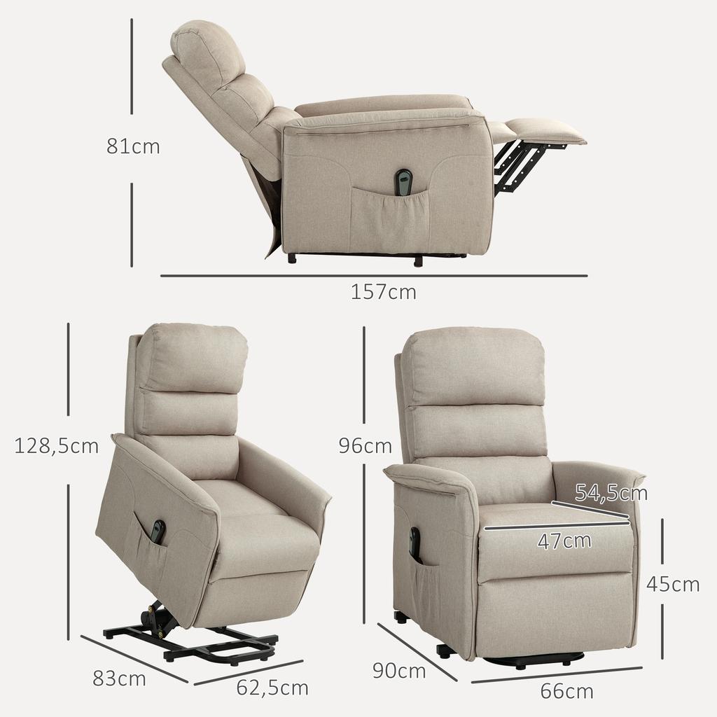 Electric Reclining Relax Armchair Lift Chair for People with Remote Control and Side Pocket Lift Armchair Beige