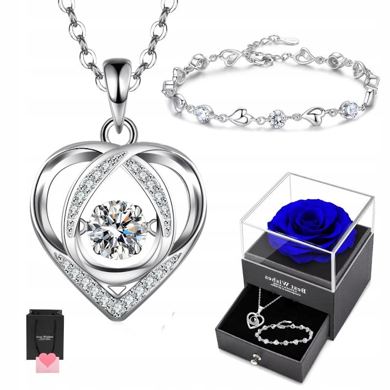 Silver Necklace Heart Pendant Women' Gift for Woman + Bracelet