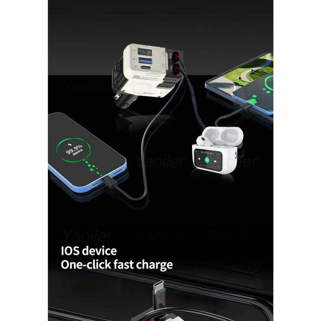 НОВОЕ 4 в 1 120 Вт USB C автомобильное зарядное устройство с выдвижным кабелем для быстрой зарядки телефонов в автомобиле для iPhone Huawei Samsung Xiaomi