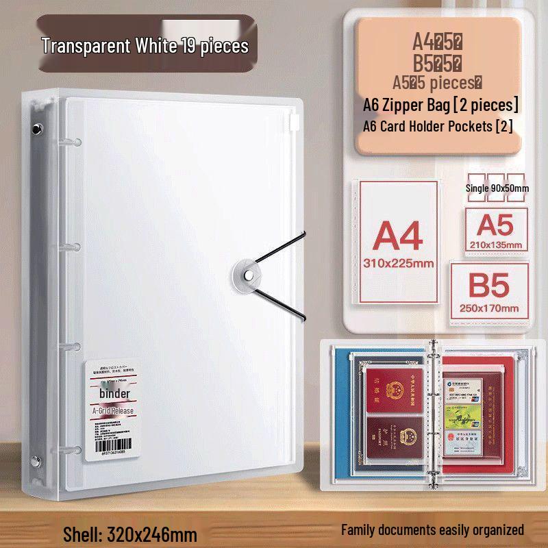 Портативный семейный органайзер для документов: Альбом на кольцах, Многофункциональный, Прозрачный, Большой вместимости для свидетельств о рождении и домашних записей.