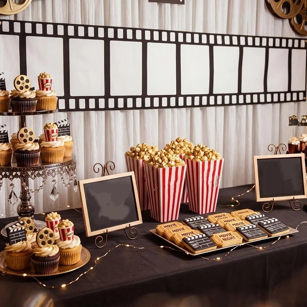 2Pcs Theater Themed Film Strip Backdrop Decor Vintage Movie Photo Frame Banner Wedding Party