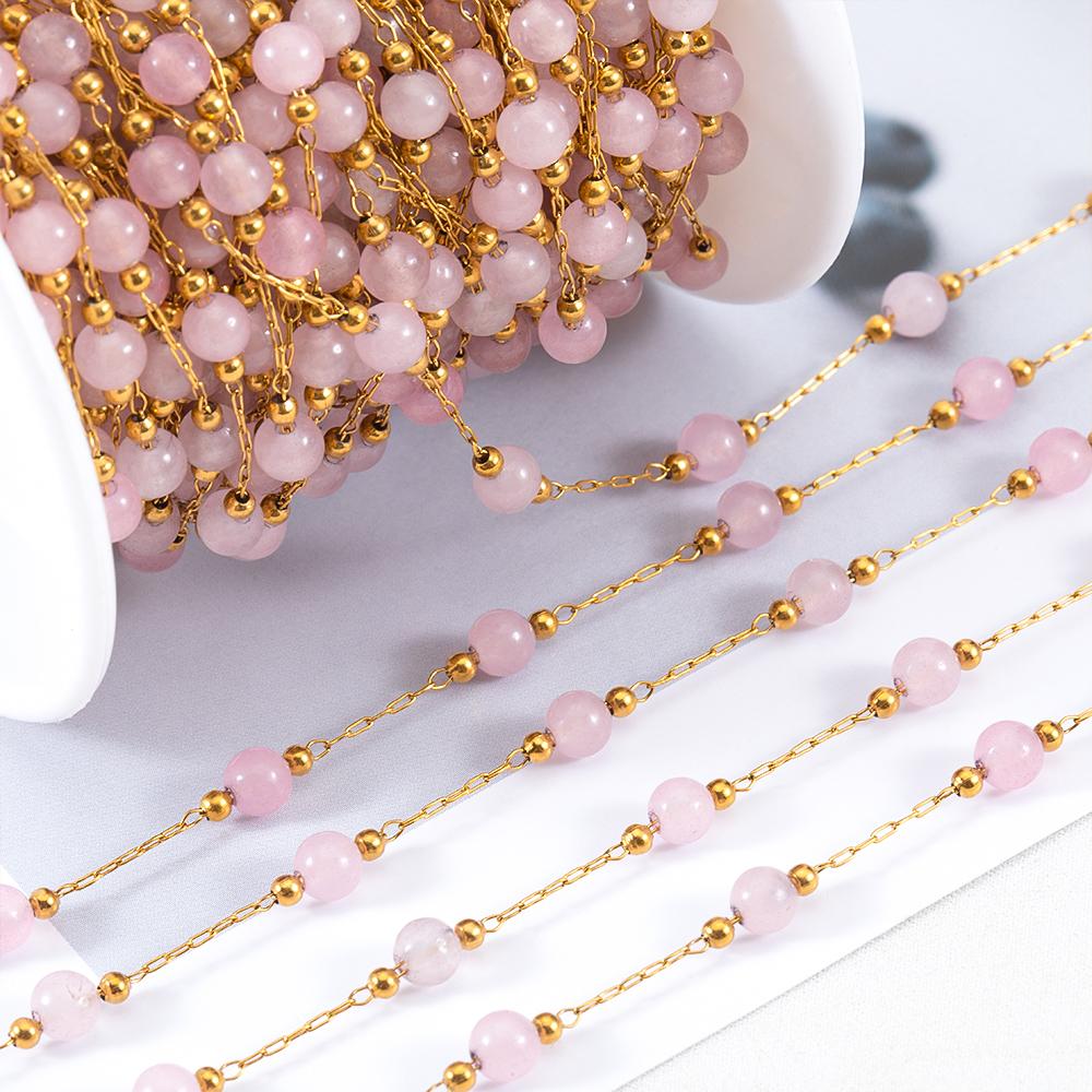 1M Stainless Steel Pink Ball Beads Beaded Chain 4.5mm Glass Crystal Link Chains for DIY Bracelet Necklace Jewelry Making Supply