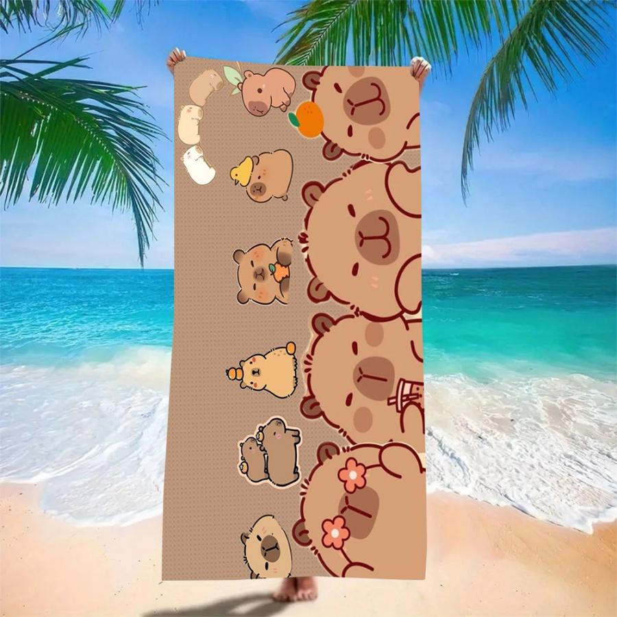 Kawaii Capybara Beach Beach Towel Super Absorbent Quick Dry Microfiber with Trendy Animal Pattern Sand-Free Blanket for Picnic