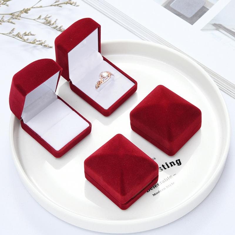 1Pc Jewelry Case Solid Color Wedding Fashion Velvet Storage Organizer Showcase Ring Box Engagement Gift