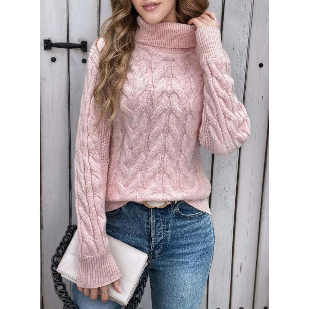 Women's High Collar Sweater - Soft Elastic Pullover, Essential Solid Color Top for Autumn and Winter, Hand Washed, Comfortable and Fitted