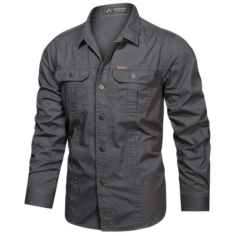Men Plus Size Multi-pockets Tooling Shirts Military Outdoor Long-sleeved Shirts High Quality Male Cotton Casual Shirts