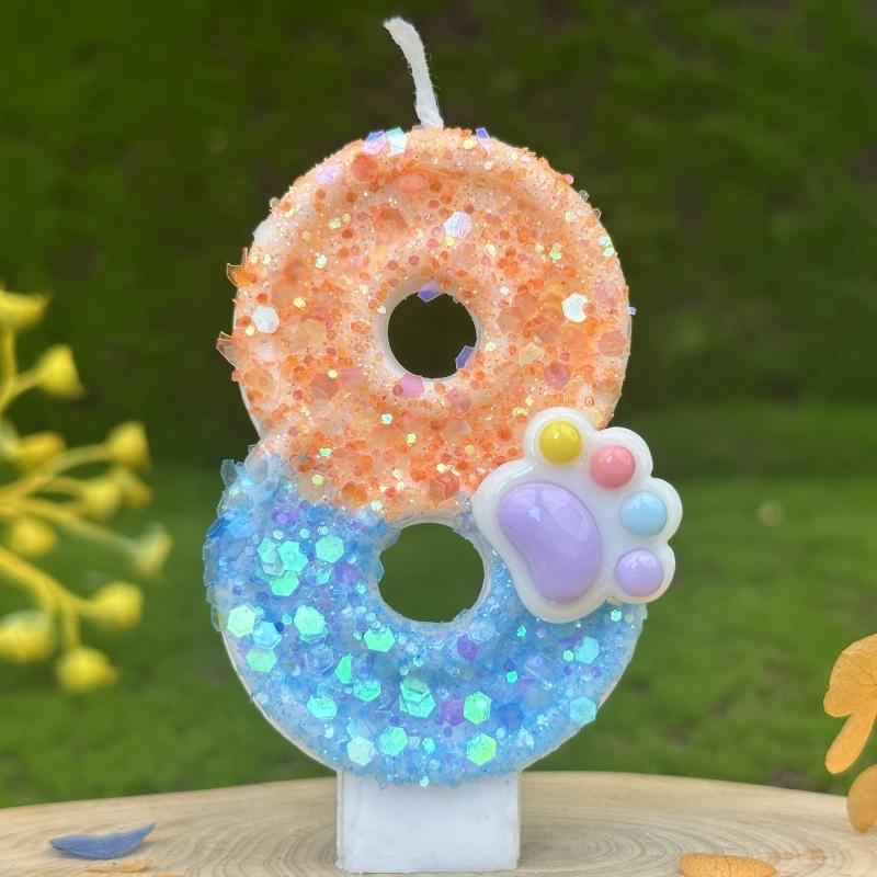 Sequin Cat Paw Dog Paw Digital Birthday Candle Cake Party Decoration First Birthday Celebration