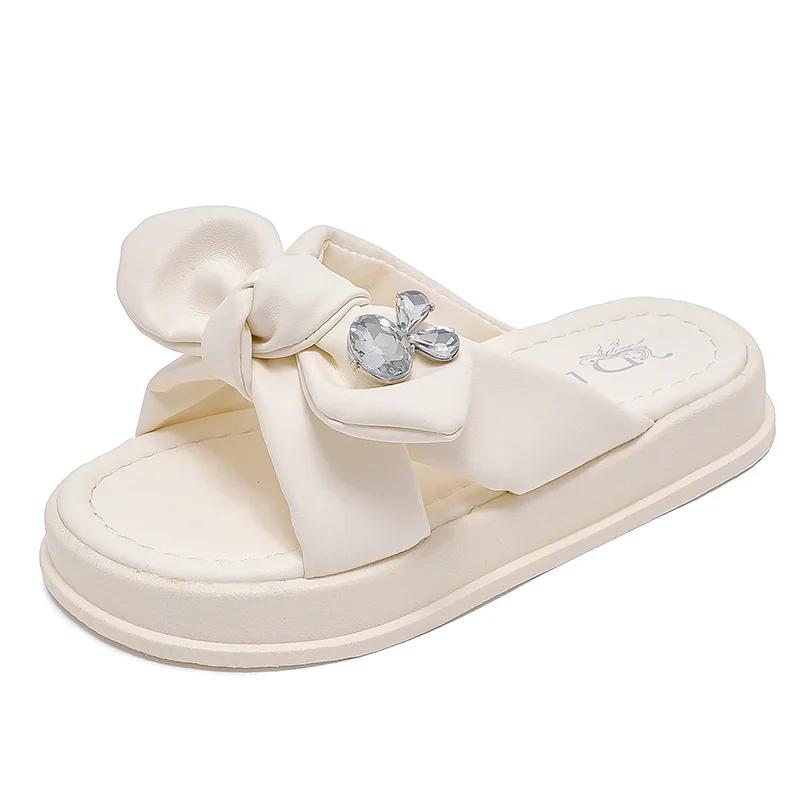 Летние детские тапочки для дома Модные детские домашние тапочки Модные шлепанцы со стразами и бантом для девочек Принцесса с открытым носком