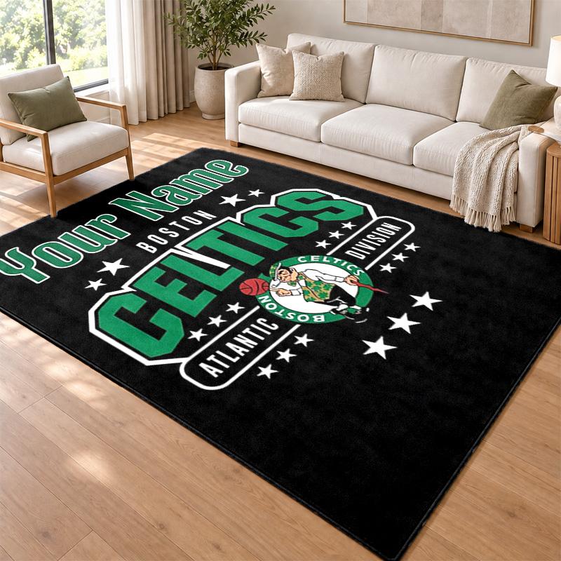 Boston Celtics Custom Name Personalized Rug Non‑Slip Doormat Floor Carpet Housewarming Birthday Gift for Family Friends