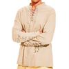 Men's Linen Shirts Long Sleeved Lace Up V Neck Casual Blouse Spring Summer Thin Front Tees Tops Breathable Men Clothing