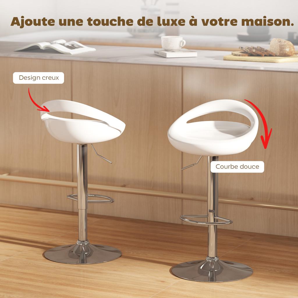 Set Of 2 Bar Stools Bar Chairs Adjustable Height Backrest And Footrest Swivel 360 Degree 46x41x76 96cm White