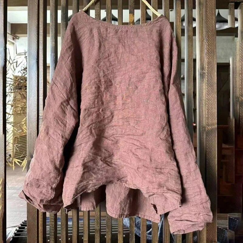 Johnature Women Vintage T-Shirts O-Neck Long Sleeve Solid Color Spring Tees Casual Loose Women Soft T-Shirts