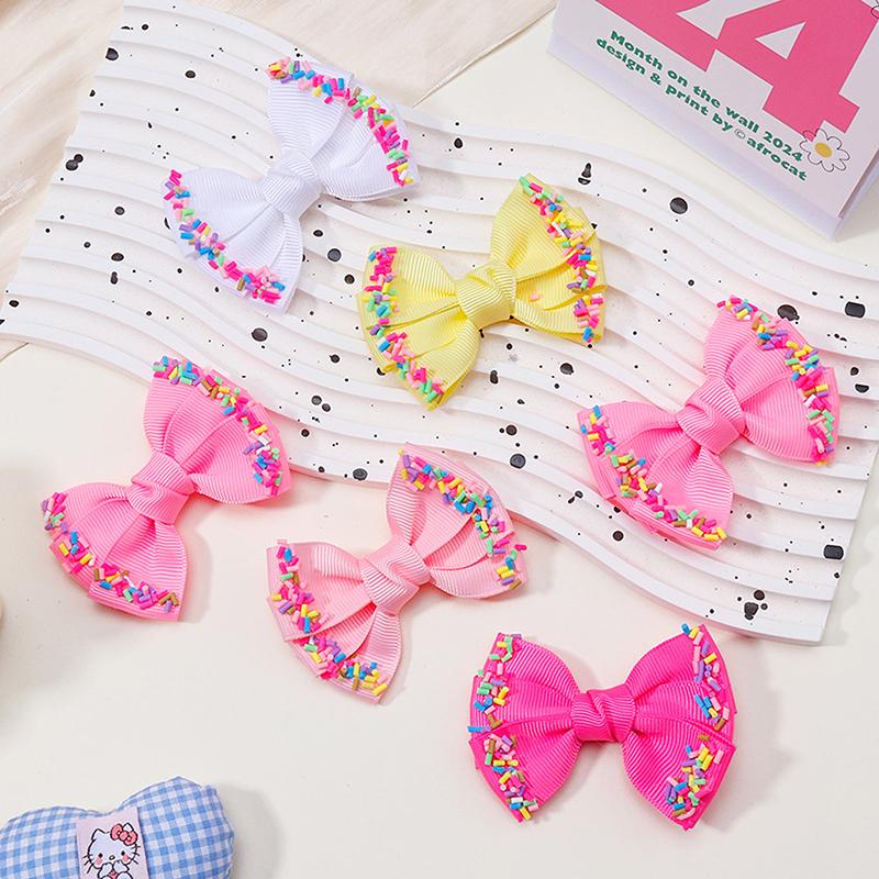 2/6Pcs Baby Solid Hair Bows Hair Clips Ribbon Bow Hairpin For Girl Cheer Bowknot Barrettes Children Headwear Hair Accessories
