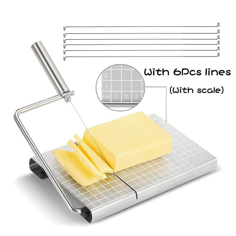 Stainless Steel Sausage Ham Cutter with 6pcs Wire Cutter Cheese Slicer Cutting Board Kitchen Gadgets for Easy Food Preparation 6