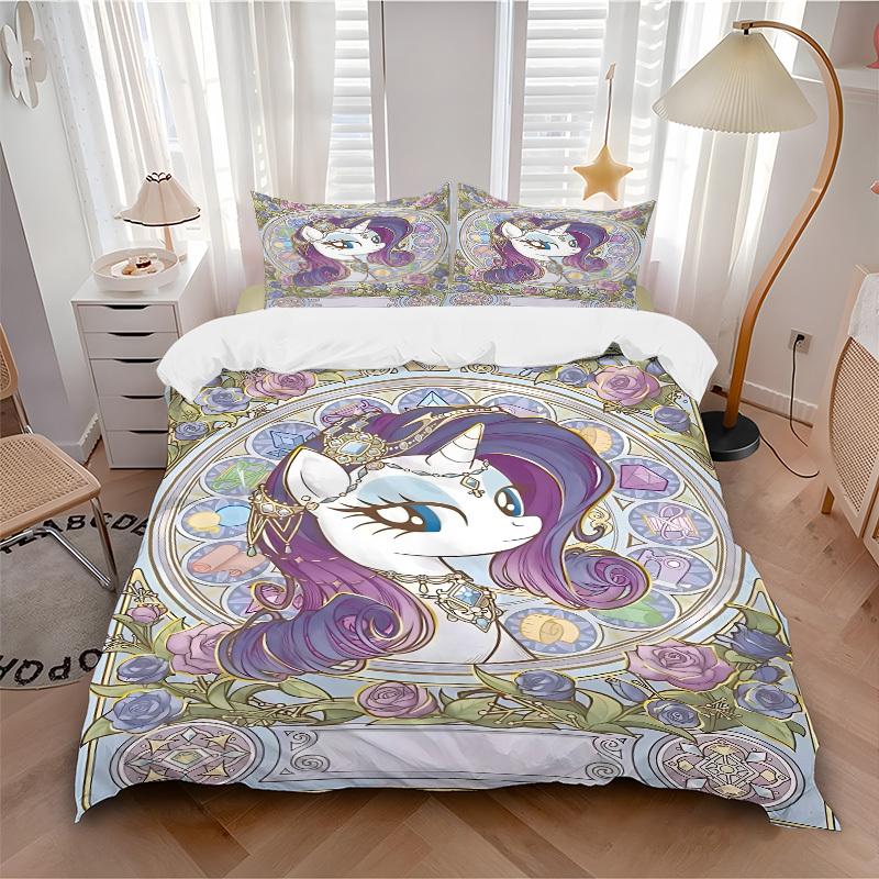 3pcs My Little Pony Duvet Cover Set - Machine Washable, Includes 1 Duvet Cover and 2 Pillowcases, No Core Included yy251022238