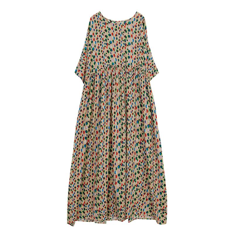 Johnature Свободное платье в горошек с разноцветным принтом, женское весенне-летнее повседневное богемное женское платье с разноцветным принтом