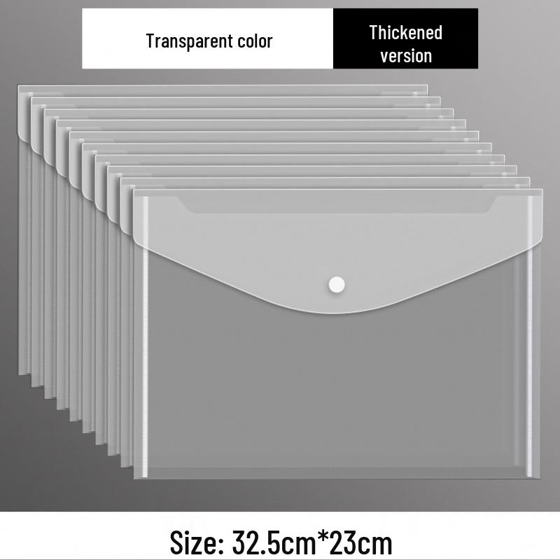 A4 Transparent Snap-Button File Bag: Thick, Large-Capacity Waterproof Folder for Student and Office Use