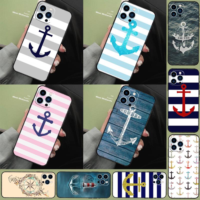 Полоски Якорь Лодка Корабль Чехол Funda Для iPhone 16 15 14 Pro Max 11 12 13 Pro Max Mini XR 16 15 Plus 16e Чехол для Телефона
