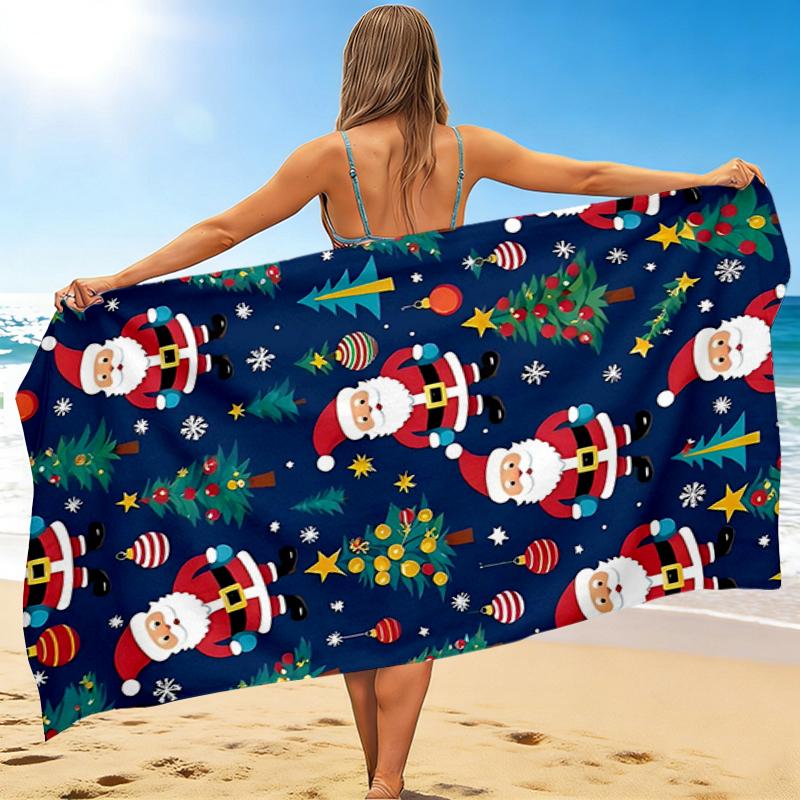 1Pc Christmas Santa Claus Beach Towel Quick Dry Multiuse For Beach Pool Gym Yoga Home Travel Christmas Halloween Xmas Gift S1117