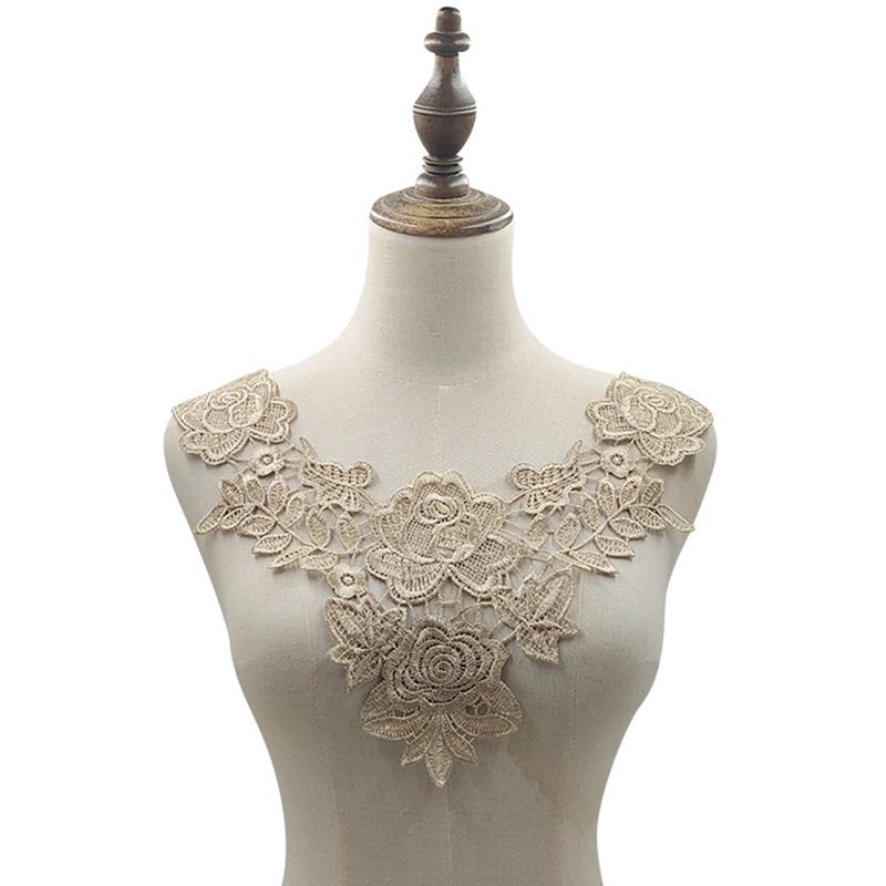 1PC Craft Diy Sewing Fabric Patches 3D Hollow Lace Trim Embroidery Collar Wedding Dress EMA
