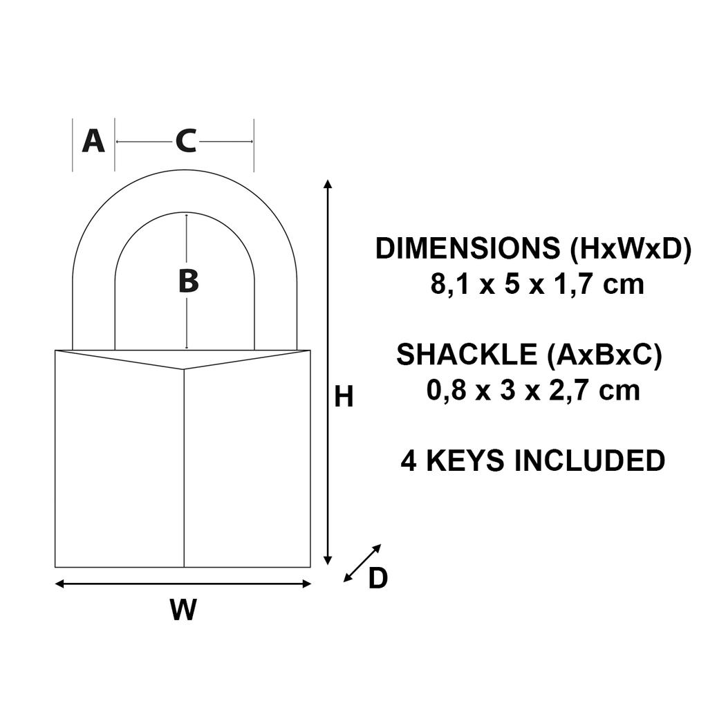 Master Lock Brass Padlock with Thick Body, Key, 50x81x17 mm