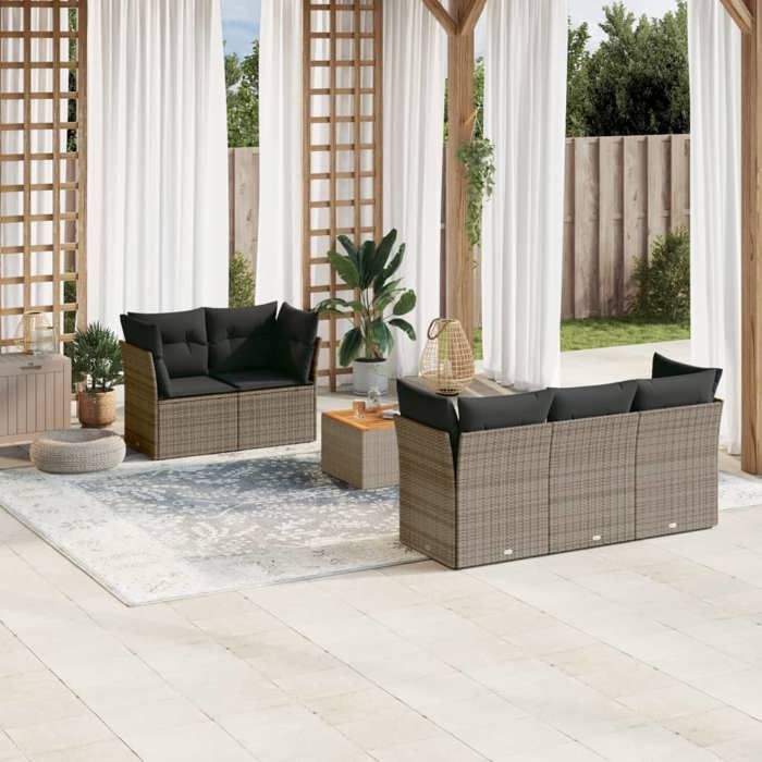VidaXL Salon de Jardin avec Coussins 6 pcs, Canapés de Terrasse, Ensemble de Meubles de Patio, Mobilier d'Extérieur, Gris 3255815