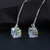 Korean Temperament Aurora Cube Sugar Crystal Sliver Color Snake Chain Long Tassel Ear Thread Dangle Earrings for Women Jewelry