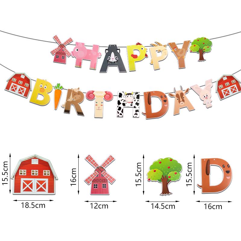 Cartoon Farm Birthday Party Decoration Cute Cow Pig Cake Topper Banner Paper Gift Bags Farm Theme Party DIY Supplies Kids Favors
